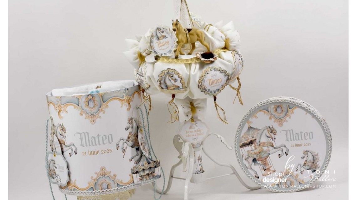 Lumanare de botez cu cai si un super carusel vintage Green Carousel 11